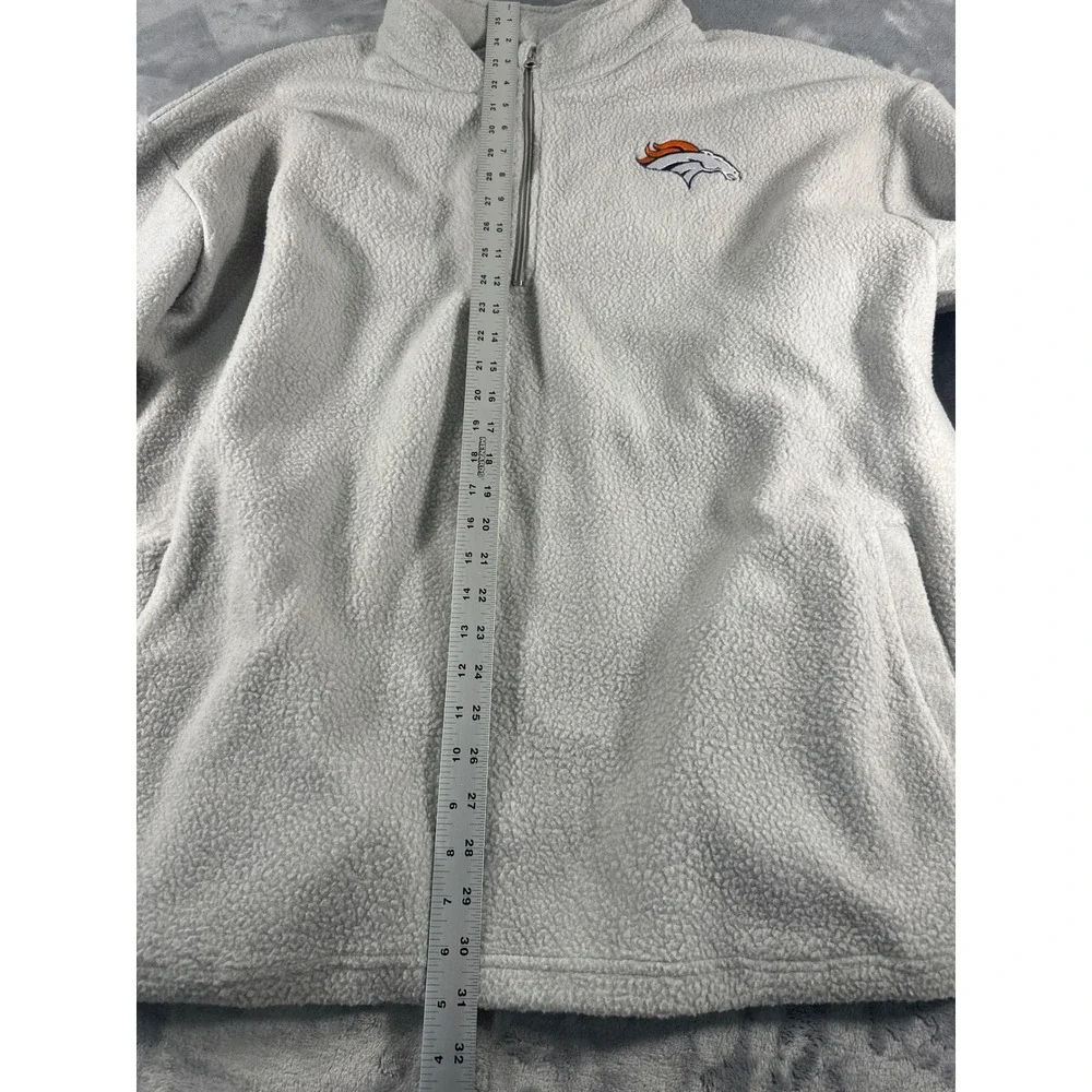 Fanatics Denver Broncos Mens 2X Fleece Quarter Zip Pullover Grey Sherpa Jacket